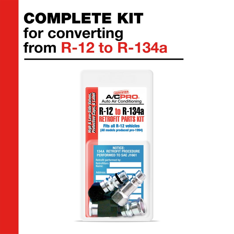 A/C Pro Certified A/C Pro Car Air Conditioner Adapter Kit, Complete AC Conversion Adapter Kit Converts R12 to R134-A Refrigerant, Includes 1 Low Side Port, 3 High Side Ports and Retrofit Label, InterDynamics - Image 3
